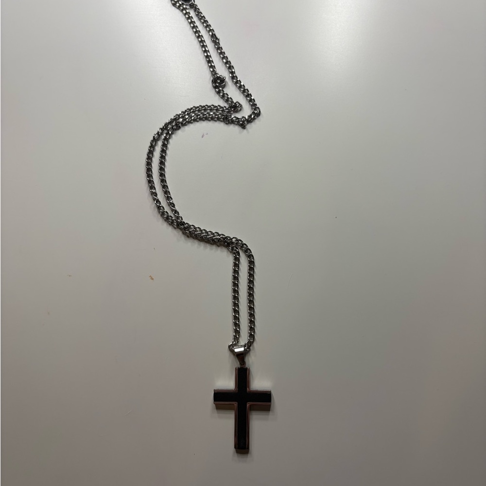 Silver and Black Cross Pendant Necklace